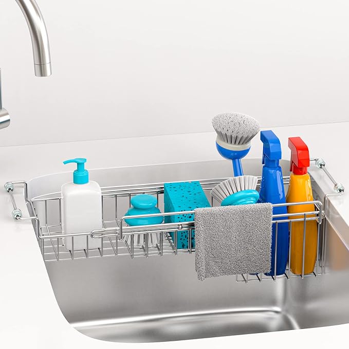 Over The Kitchen Sink Caddy Sponge Holder Organizer Drying Rack Expandable - Image 3