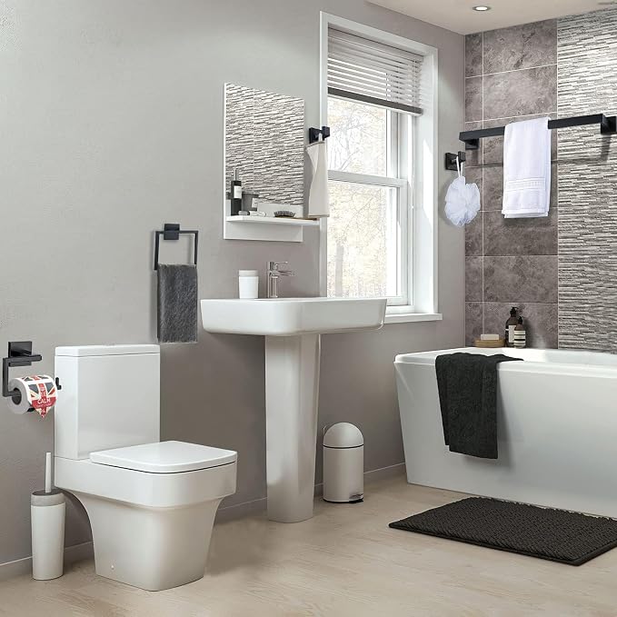 YACVCL 5 Pieces Black Bathroom Accessorie Set 23.6 Inch Towel Bar Set, - Image 7