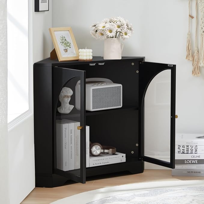 AVZEAR Modern Corner Cabinet, Mid Century Curved Corner Storage Shelf - Image 7