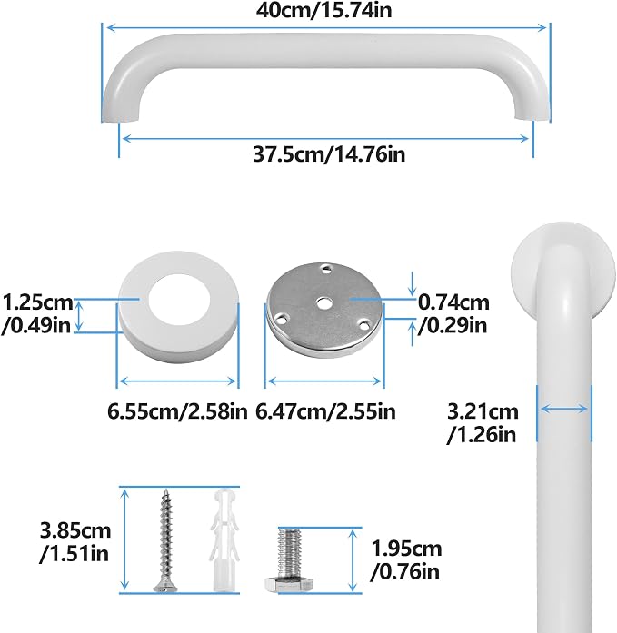 Shower Grab Bar, 2 Pack 16 Inch White Bathroom Safety Bar, 1.25" Diameter 304 - Image 2