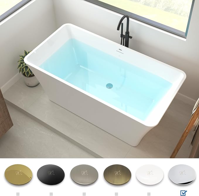FerdY Sentosa 59" Acrylic Freestanding Bathtub, Contemporary Design Soaking Tub - Image 4