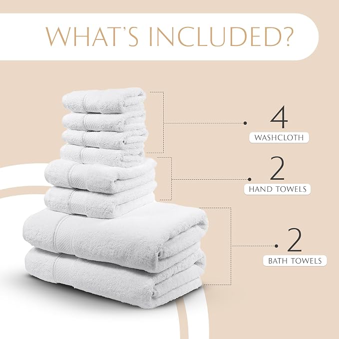 MAURA White Bath Towel Set of 8 - Image 2