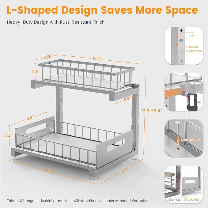 Under Sink Organizer Storage Heavy Duty Metal Slide Out Sink Shelf Organizer - Image 5