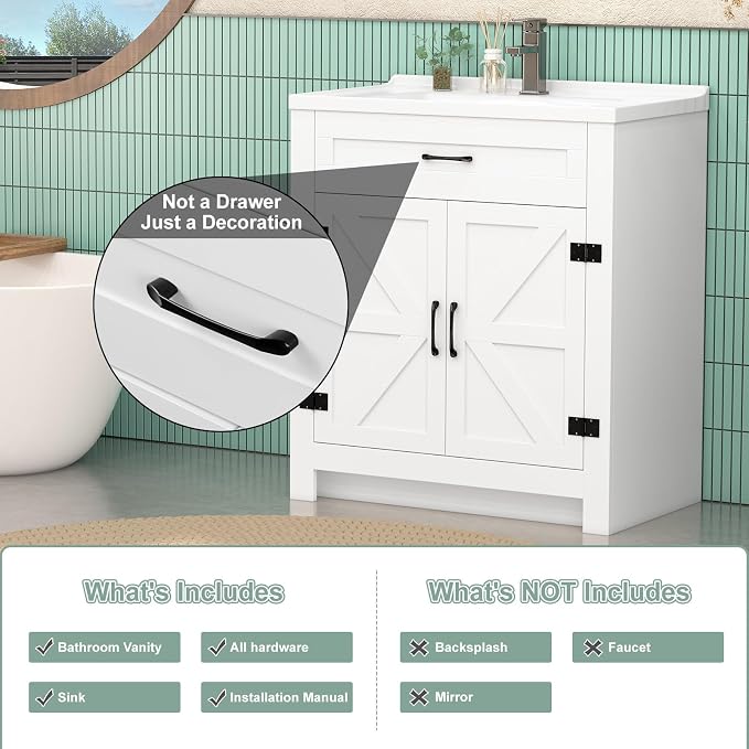 24 Inch Bathroom Vanity with Sink, Small Bathroom Sink Cabinet with 2 Barn Doors - Image 5