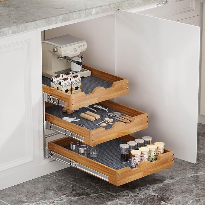 OCG Pull Out Cabinet Drawer 17" W x 21" D, 3 Tier Pull Out Cabinet Organizer - Image 2