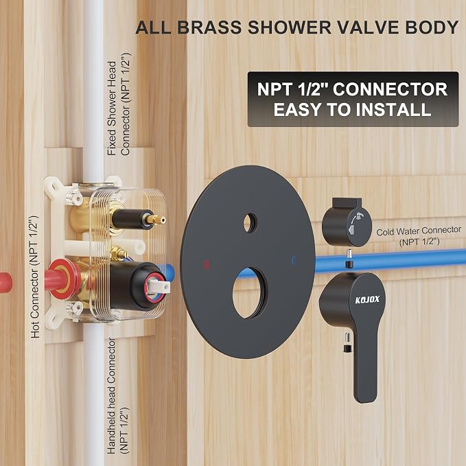 KOJOX 12-Inch Matte Black High-Pressure Shower System: Complete Set - Image 6