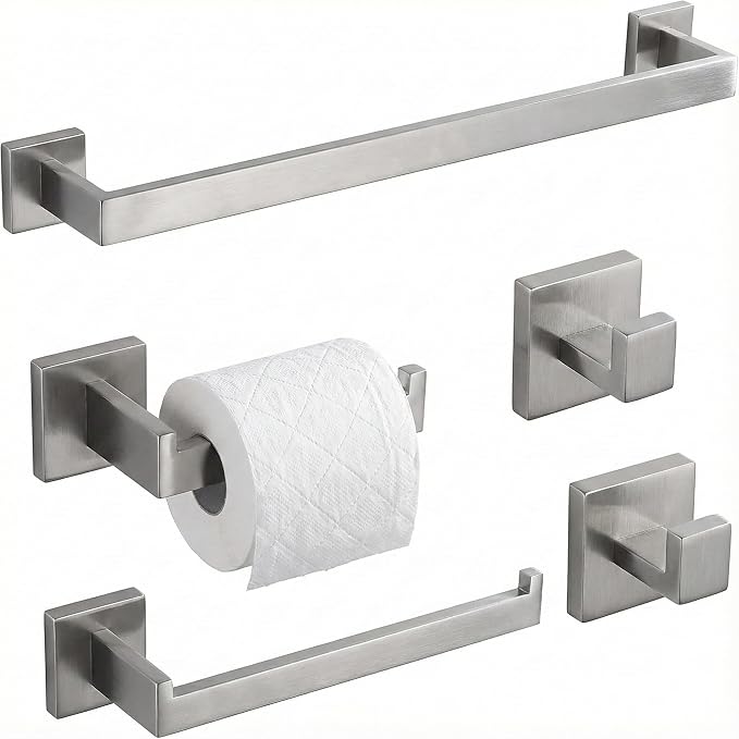 5 Piece Bathroom Hardware Set Brushed Nickel, SUS304 Stainless Steel Towel Bar by Unknown