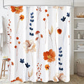 Gibelle Watercolor Floral Shower Curtain, Retro Orange Navy Flower Shower by Gibelle