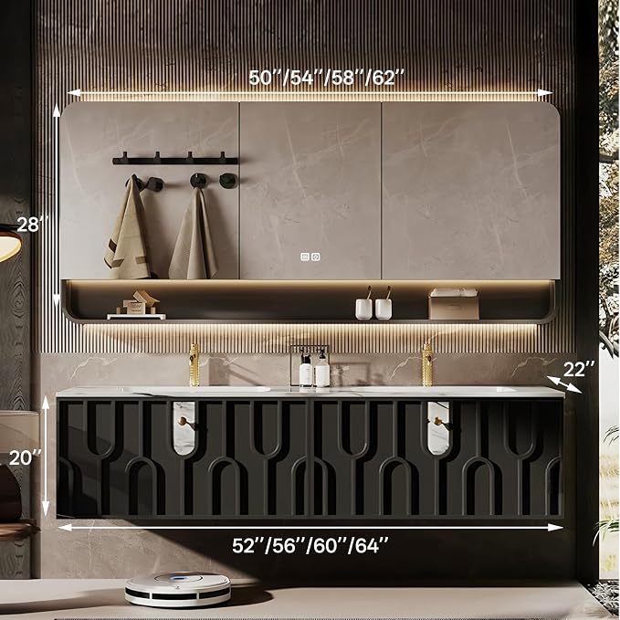 Double Sink Bathroom Vanity 56Inch, Modern Floating Vanity Set - Image 2