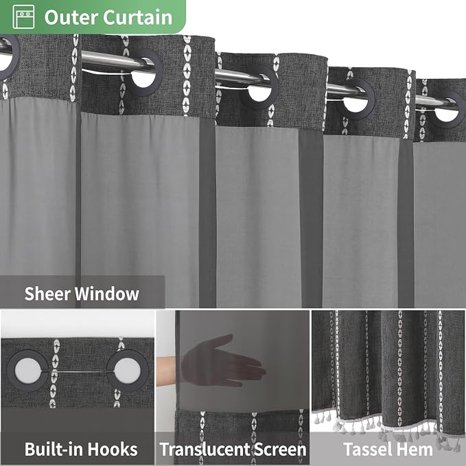 Boho Farmhouse No Hook Shower Curtain Set - Image 4