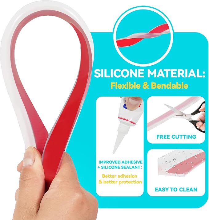 Shower Threshold Water Dam Barrier 98", Silicone Sealant Included, Collapsible - Image 5