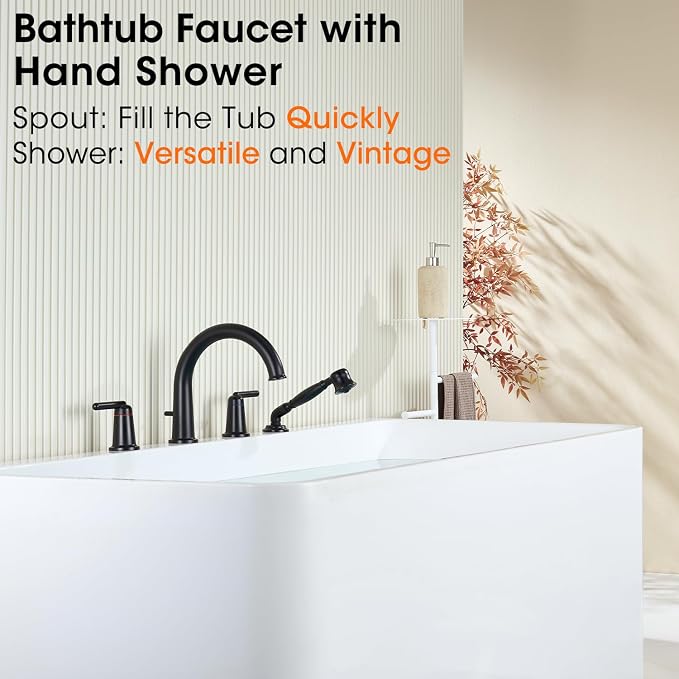 Roman Tub Faucet with Sprayer, Classic Bath Faucet Set with Brass Valve - Image 2