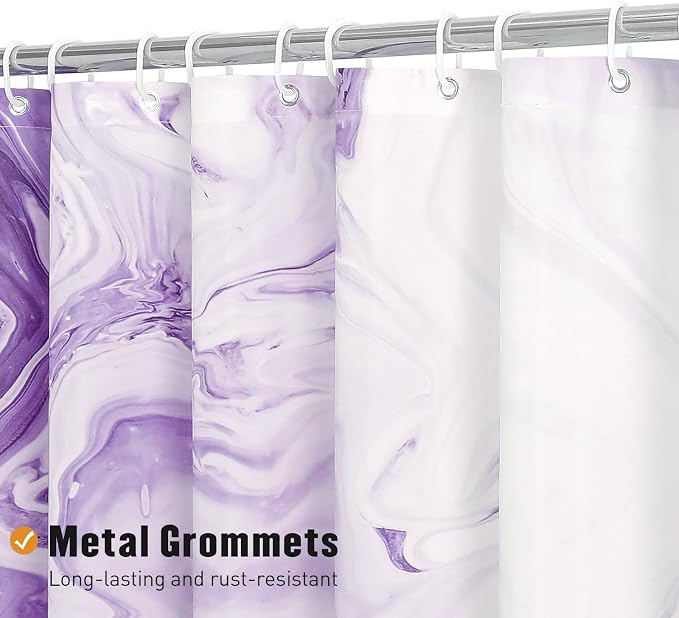 MitoVilla Purple Marble Shower Curtain, Abstract Ombre Fabric Shower Curtains - Image 3