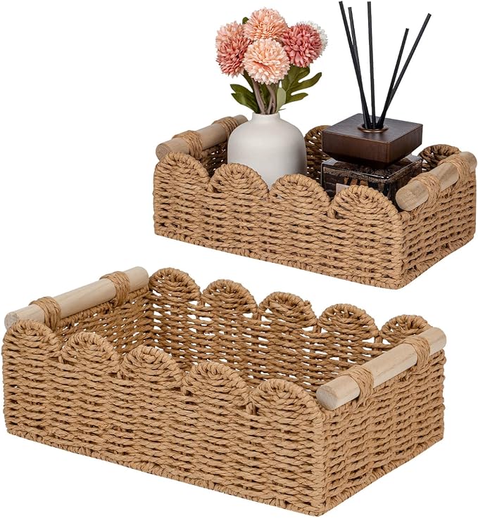 CubesLand Paper Rope Scalloped Edge Decor Baskets by CubesLand