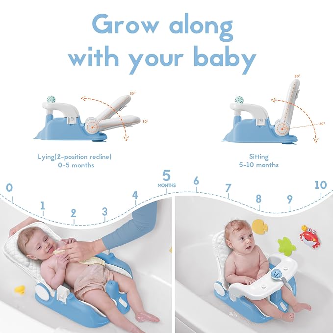 BabyBond Baby Bath Seat with Sitting & Lying 2 Modes, 3-Speed Adjustment - Image 2