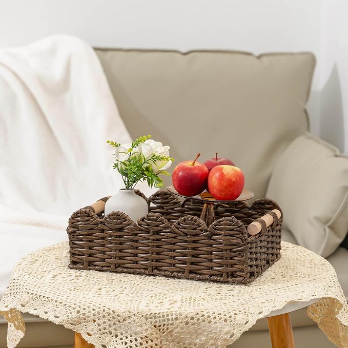 CubesLand PP Wicker Scalloped Edge Floating Shelves Baskets Set 2, Toilet Basket - Image 3