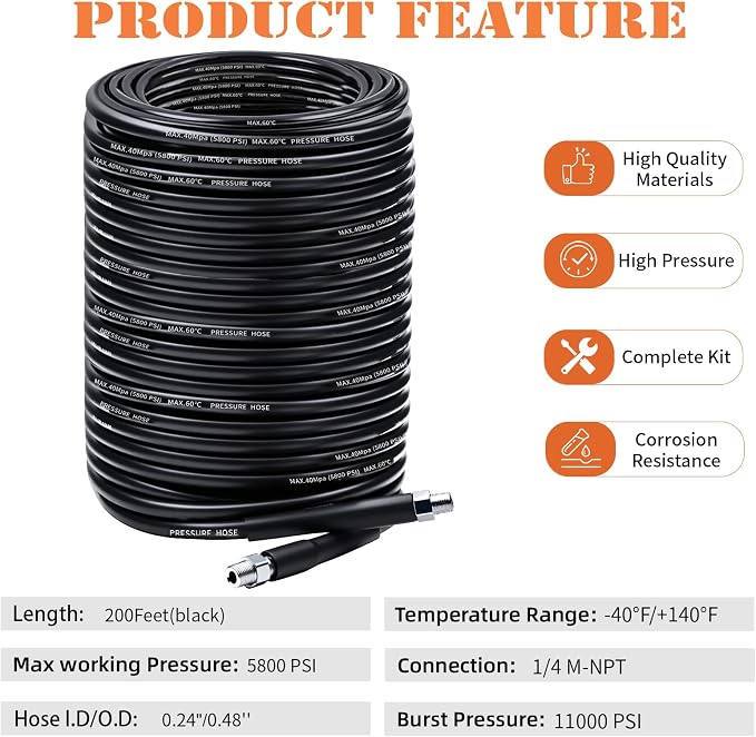 Sewer Jetter Kit for Pressure Washer 200FT, 5800PSI Drain Cleaner Hose - Image 2