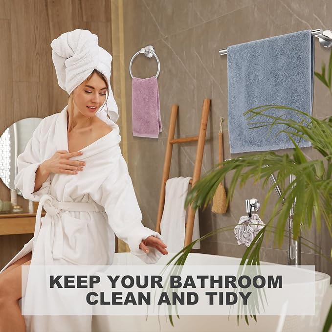 Gisafai 25 Pcs Bathroom Hardware Set, 23.6 Inch Brushed Towel Bar Ring Toilet - Image 4