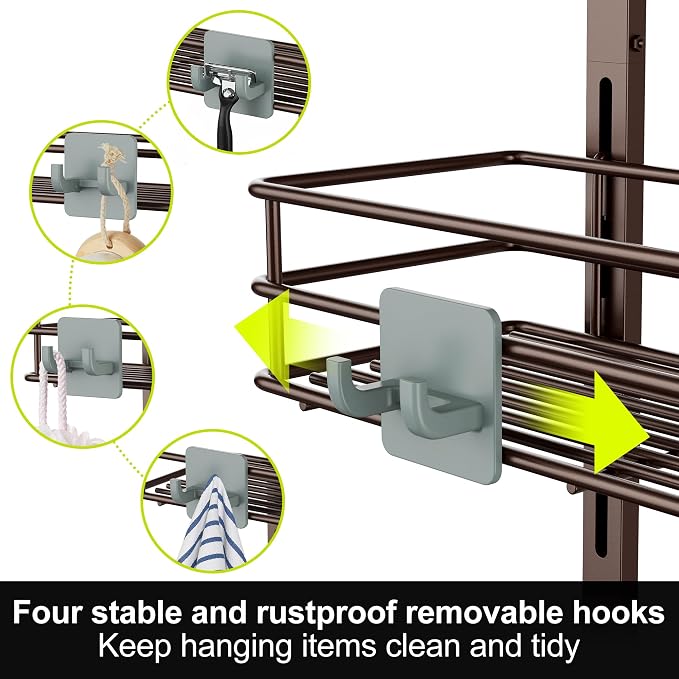 Orimade Over the Door Shower Caddy Adjustable 5 Tier Bronze, Bathroom Hanging - Image 5