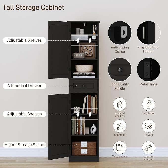 67" H Tall Bathroom Cabinet, Narrow Storage Cabinet - Image 6