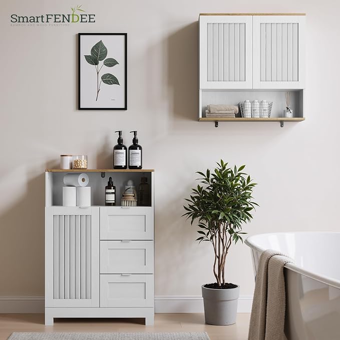 Bathroom Storage Cabinet with 3 Drawers, Floor Cabinet with Louvered Door - Image 7