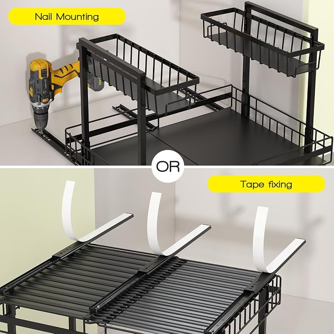 NADAMOO Expandable Under Sink Organizer 2-Tier Black Metal Storage Shelf - Image 6