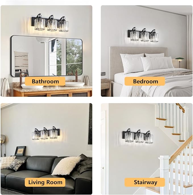 3-Light Black Bathroom Light Fixture Modern Vanity Lights Over Mirror Vintage - Image 7