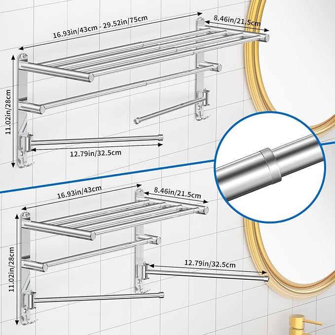 Retractable Towel Rack for Bathroom Stainless Steel Extendable Towel Shelf - Image 4