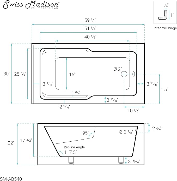 Swiss Madison Well Made Forever SM-AB540 Voltaire Alcove Tub - Image 11