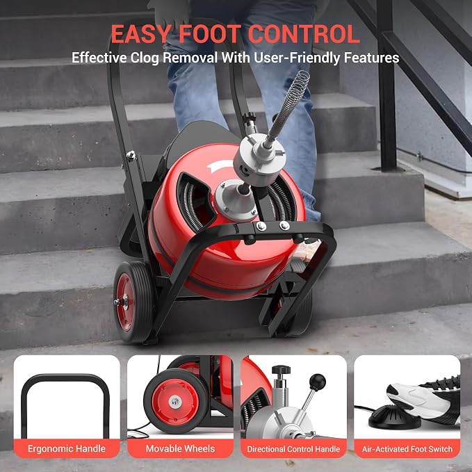 Electric Drain Cleaning Machine 100Ft 3/4 Inch, 750W Auto Feed Portable Sewer - Image 5
