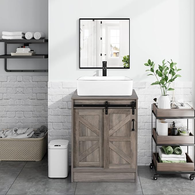 24 Inch Barn Door Bathroom Vanity, Farmhouse Style Standing Cabinet Without Sink - Image 7