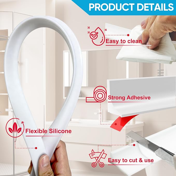 98" Shower Threshold Water Dam Silicone Shower Water Guard Collapsible Shower - Image 6