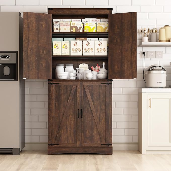71" Tall Kitchen Pantry, Farmhouse Storage Cabinet - Image 7