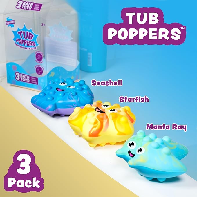 Tub Works® Tub Poppers™ Popping Kids & Toddler Bath Toys, 3 Pack | Push - Image 2