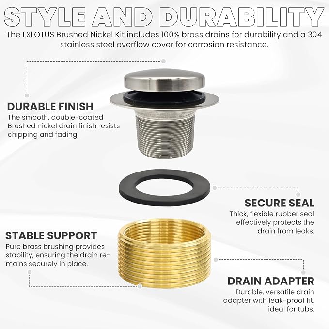 LXLTOUS Brushed Nickel Toe Tap Bathtub Trim Set - Image 5
