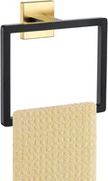 Black and Gold Towel Ring Square Hand Towel Holder Towel Hanger Bathroom by Kiakuoow