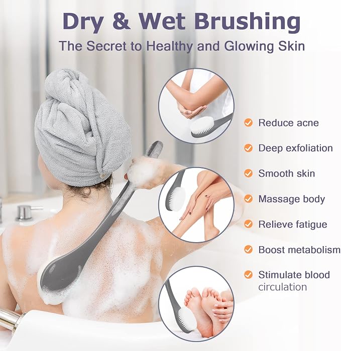 Body Back Scrubber – 17'' Long Handle Shower Brush, Durable Exfoliator - Image 6