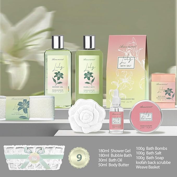 Spa Gift Baskets for Women Bath and Body Gift Set, Lily Bath Gift Set - Image 2