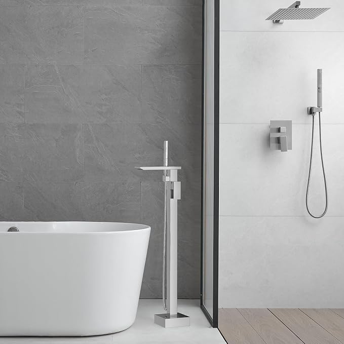 RUMOSE Polished Chrome Bathtub Filler Freestanding Tub Filler Floor Mount Tub - Image 6