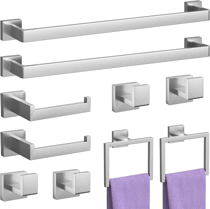 10-Pieces Brushed Nickel Bathroom Accessories Set, 23.6 Inch Bath Towel Bar Set by PNWNNHInc