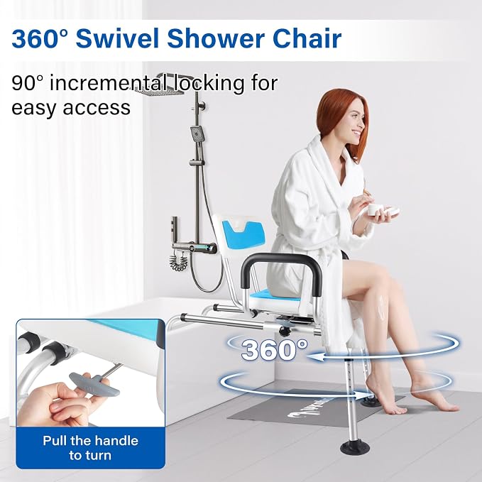 Sliding Shower Chair, Height Adjustable Tub Transfer Bench, 360° Shower Swivel - Image 4