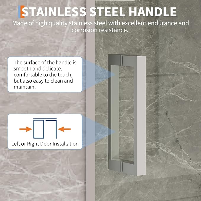 Shower Door 72" x 56-60", 1/4" Clear SGCC Tempered Glass, Semi-Frameless Design - Image 3