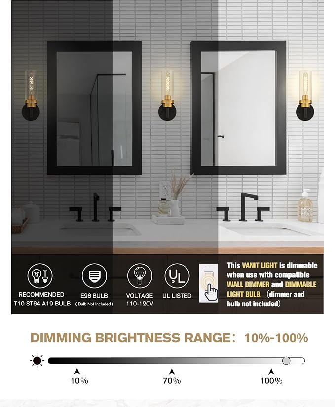 Emak Black and Gold Sconces Wall Lighting, Modern Vanity Lights - Image 2