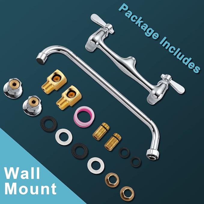 Wall Mount Faucet 14 Inches Swivel Spout Commercial Sink Faucets 8 Inches - Image 5