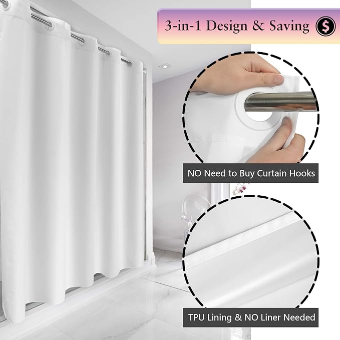 River Dream Extra Long No Hook Shower Curtain TPU Lining & No Required Liner - Image 2