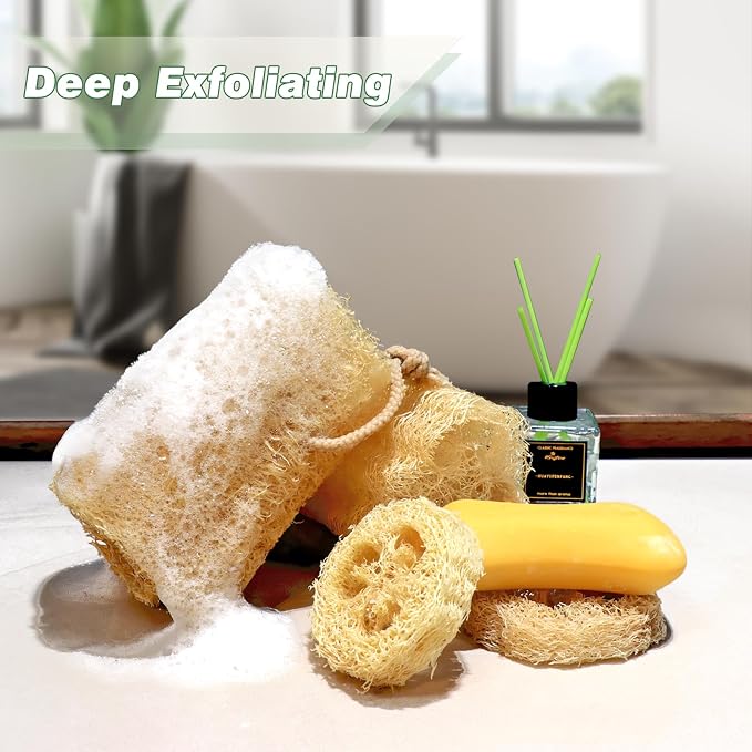 Natural Loofah Sponge Organic Loofa Set 6 Pack, Exfoliating Body Scrubber - Image 4