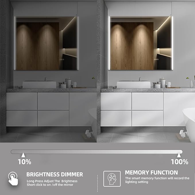 Medicine Cabinet with LED Lights and Mirror, 48 x 32 Inch Surface or Recessed - Image 5