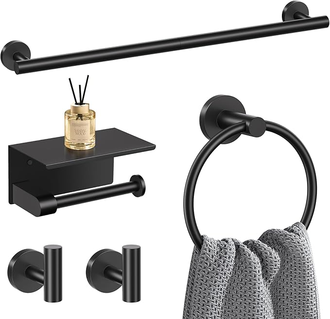 5-Piece Towel Bar Set Black Bathroom Hardware Accessories Set Upgraded Toilet by LairuierBathroomHardwareSet