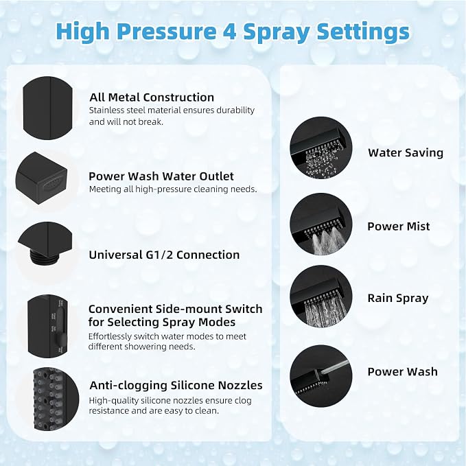 Hibbent All Metal CUPC Certified 8'' Rainfall Shower Head, Dual Shower Head - Image 5