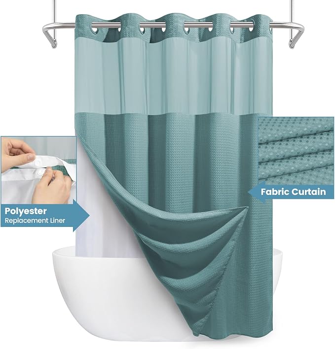 Teal Long No Hook Shower Curtain - Image 4